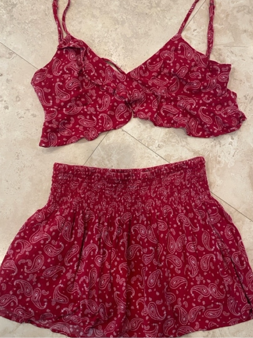 Garage Red Paisley Print Skirt and Cropped Top Set
